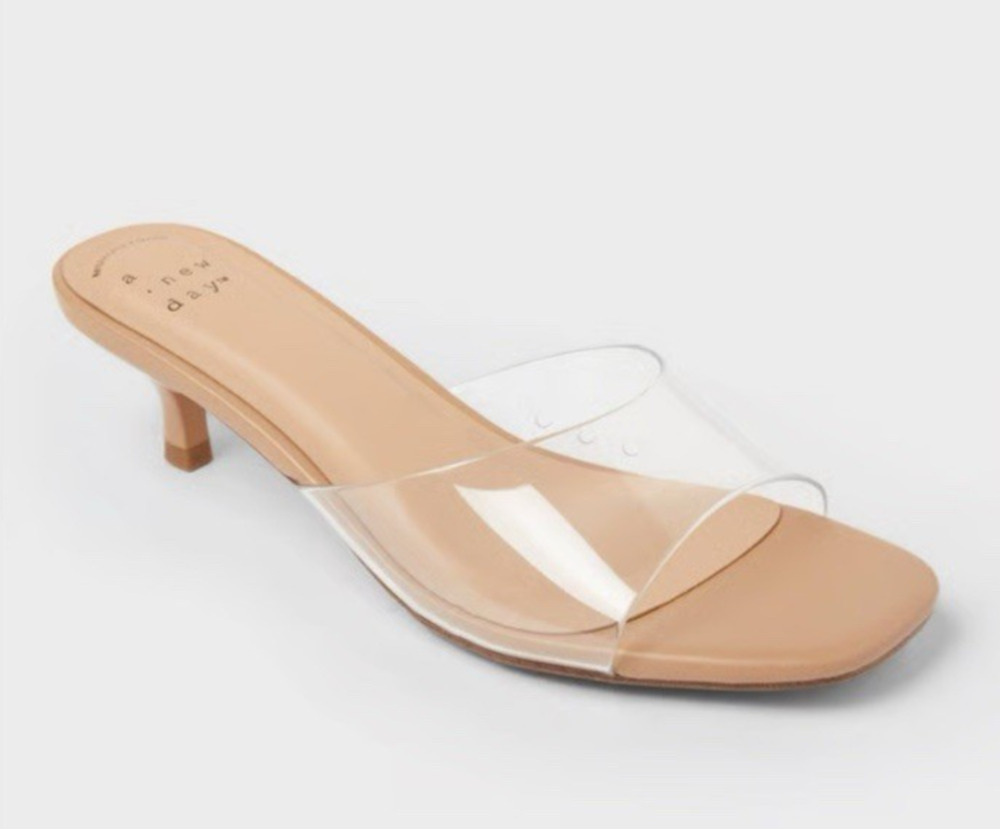 Womens Clear Strap Nude Kitten Heels Sandals Square Toe Lois A New Day 9.5 M